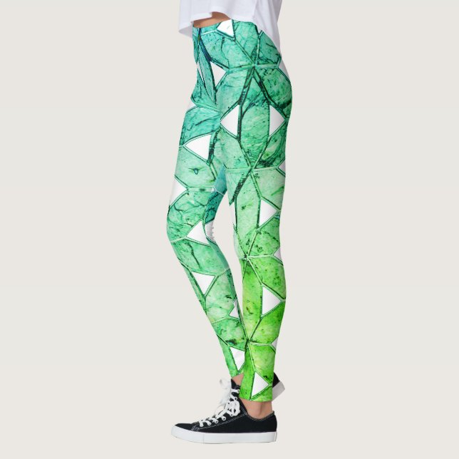 Leggings Fleur de vie en mosaïque verte (Gauche)