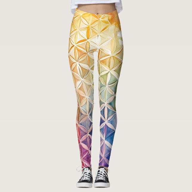 Leggings Fleur de vie - Peinture aquarelle (Devant)