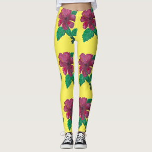 Leggings fleur d'hibiscus rouge