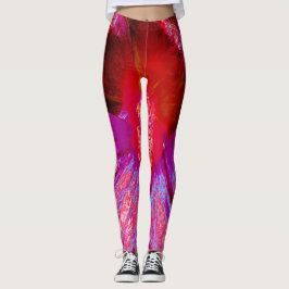 Leggings Fleur d'Hibiscus rouge rétro Trippy psychédélique