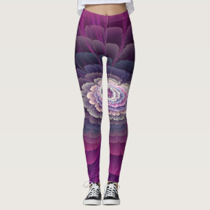 Leggings Fleur frappante abstraite fractale couleur rose