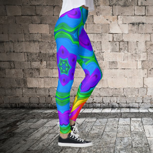 Leggings Fleur hippie psychédélique arc-en-ciel