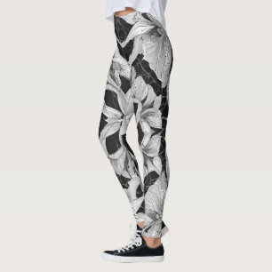 Leggings Fleur Illustration design noir et blanc