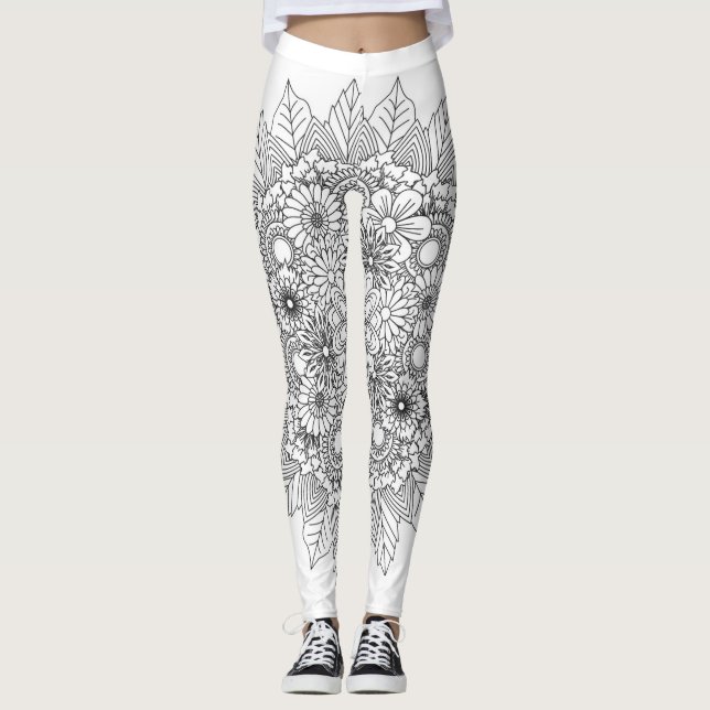 Leggings Fleur Mandala noir et blanc (Devant)