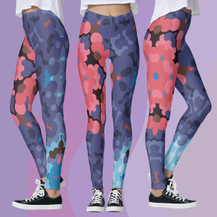 Leggings Fleur Mandala rétro bleu et rose