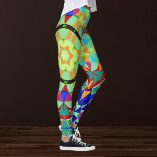 Leggings Fleur Mandala rétro orange rouge et bleu