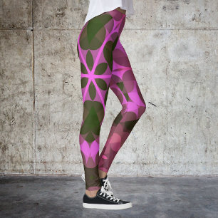 Leggings Fleur Mandala Retro rose et vert
