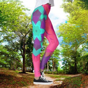 Leggings Fleur Mandala rose bleu et violet rétro