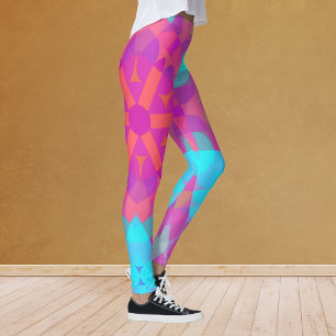 Leggings Fleur Mandala rose bleu et violet rétro