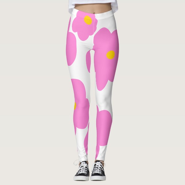 Leggings Fleur marguerite rose jaune moderne motif élégant (Devant)