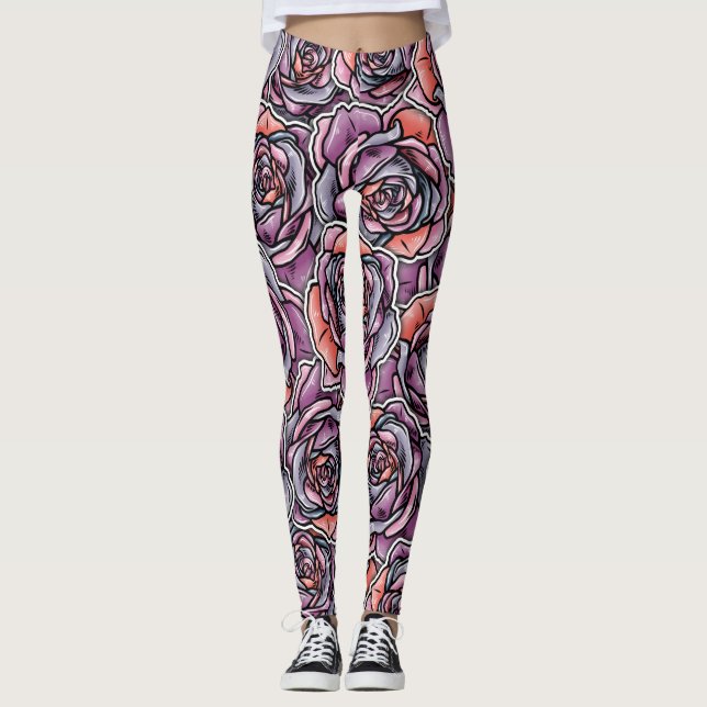 Leggings Fleur Rose coloré (Devant)