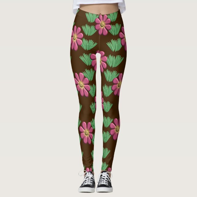 Leggings Fleur rose en relief (Devant)