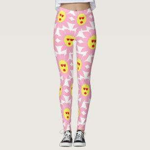 Leggings Fleur rose folle avec les yeux rouges de coeur