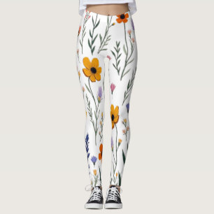 Leggings Fleur sauvage Whimsy - Motif de prairie douce