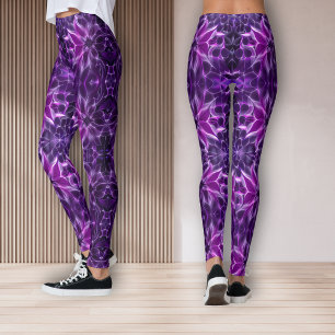 Leggings Fleur violette profonde fractale hypnotique