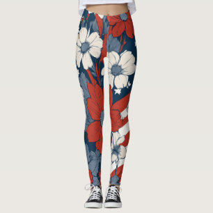 Leggings Fleuris Patriotiques pour le 4 juillet
