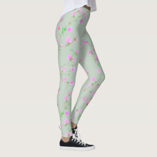 Leggings Fleuris Rose Vert Sauge