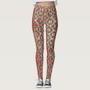 Leggings Fleurs à motifs gris, rouge et noir