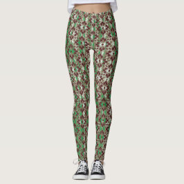 Leggings Fleurs à motifs gris, rouge et vert
