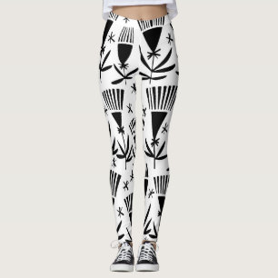 Leggings Fleurs Abstraites en noir blanc : Motif élégant