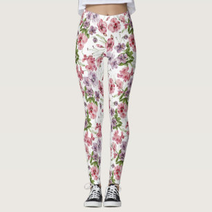 Leggings Fleurs anglaises vintage aquarelle rose