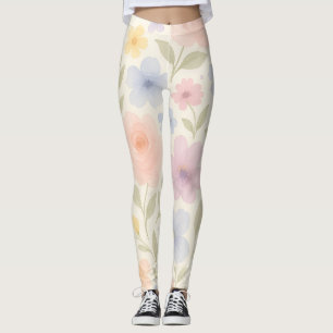 Leggings Fleurs Aquarelles Pastel Doux