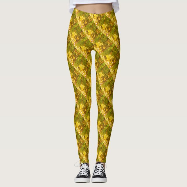 Leggings Fleurs avec motif croisé vert et jaune (Devant)