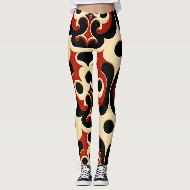 Leggings Fleurs Batik Rouge motif floral (Devant)