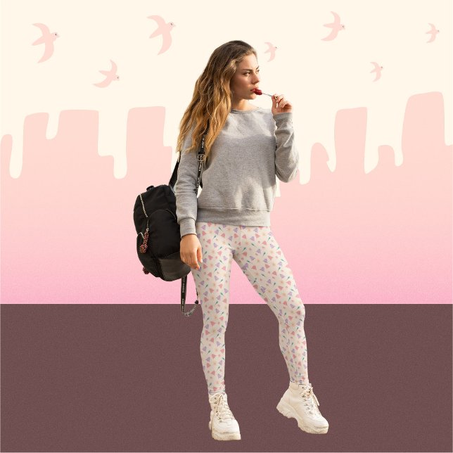 Leggings Fleurs Bell sur Motif arrière - plan beige (Créateur téléchargé)