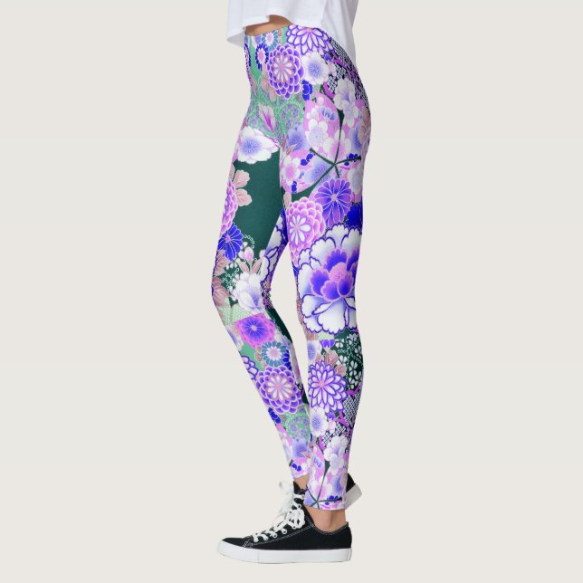 Leggings FLEURS BLANCHES BLEUES PIONNIÈRES, Floral japonais (Gauche)