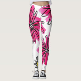 Leggings Fleurs blanches et roses