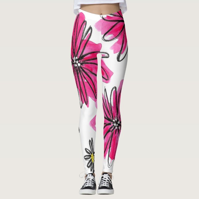 Leggings Fleurs blanches et roses (Devant)