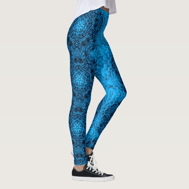 Leggings FLEURS BLEU DAHLIA Abstrait Floral (Droite)