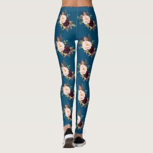 Leggings Fleurs bleues bordeaux Motif bleu océan