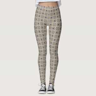 Leggings Fleurs bleues, bronzées et crémeuses et pattes Car