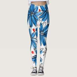 Leggings Fleurs bleues et blanches