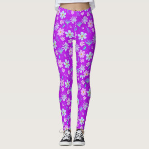 Leggings Fleurs bleues et violettes rétro 1970