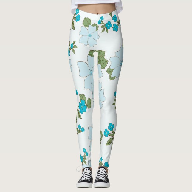Leggings Fleurs Bleues, Motif Floral, Motif De Fleurs (Devant)