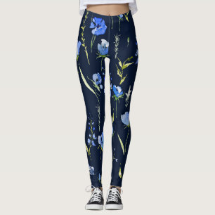 Leggings Fleurs bleues rustiques : Illustration botanique.