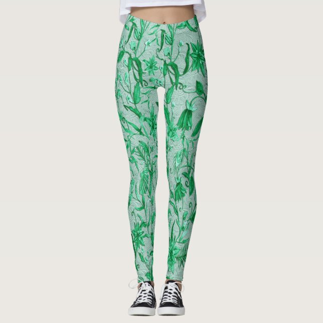 Leggings Fleurs bleues turquoises sur support de texture sc (Devant)