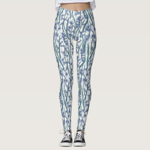 Leggings Fleurs Blue Hyacinth sur blanc