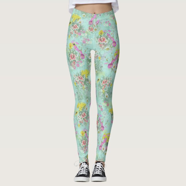 Leggings Fleurs classiques de la prairie rétro (Devant)