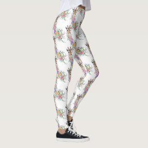 Leggings Fleurs colorées Bouquet Giraffes - Dessin Moderne