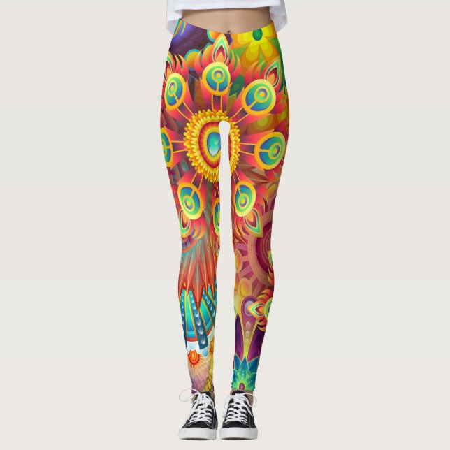 Leggings Fleurs colorées et psychédéliques (Devant)