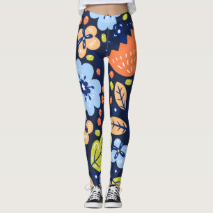 Leggings Fleurs colorées sur bleu marine foncé arrière - pl