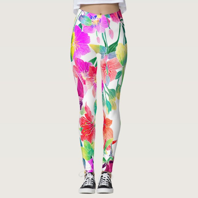 Leggings Fleurs colorées tropicales élégantes (Devant)