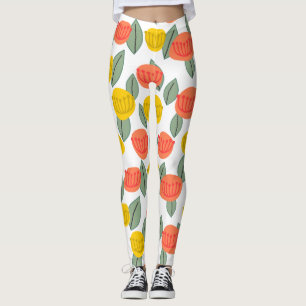 Leggings Fleurs corail et or