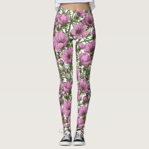 Leggings Fleurs Cosmos roses