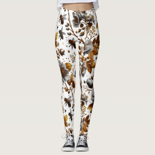 Leggings fleurs d'abeilles miel et art motif feuille