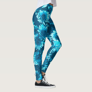 Leggings Fleurs Dahlia Graphiques Modernes, Indigo Blue
